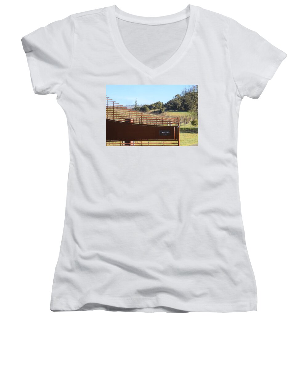 Anderson Valley Women's V-Neck featuring the photograph Anderson Valley Vineyard by Lisa Dunn