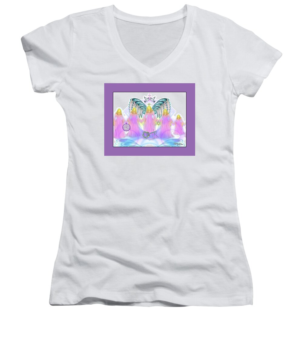 Inspiration Women's V-Neck featuring the digital art Angel Cousins #198 by Barbara Tristan
