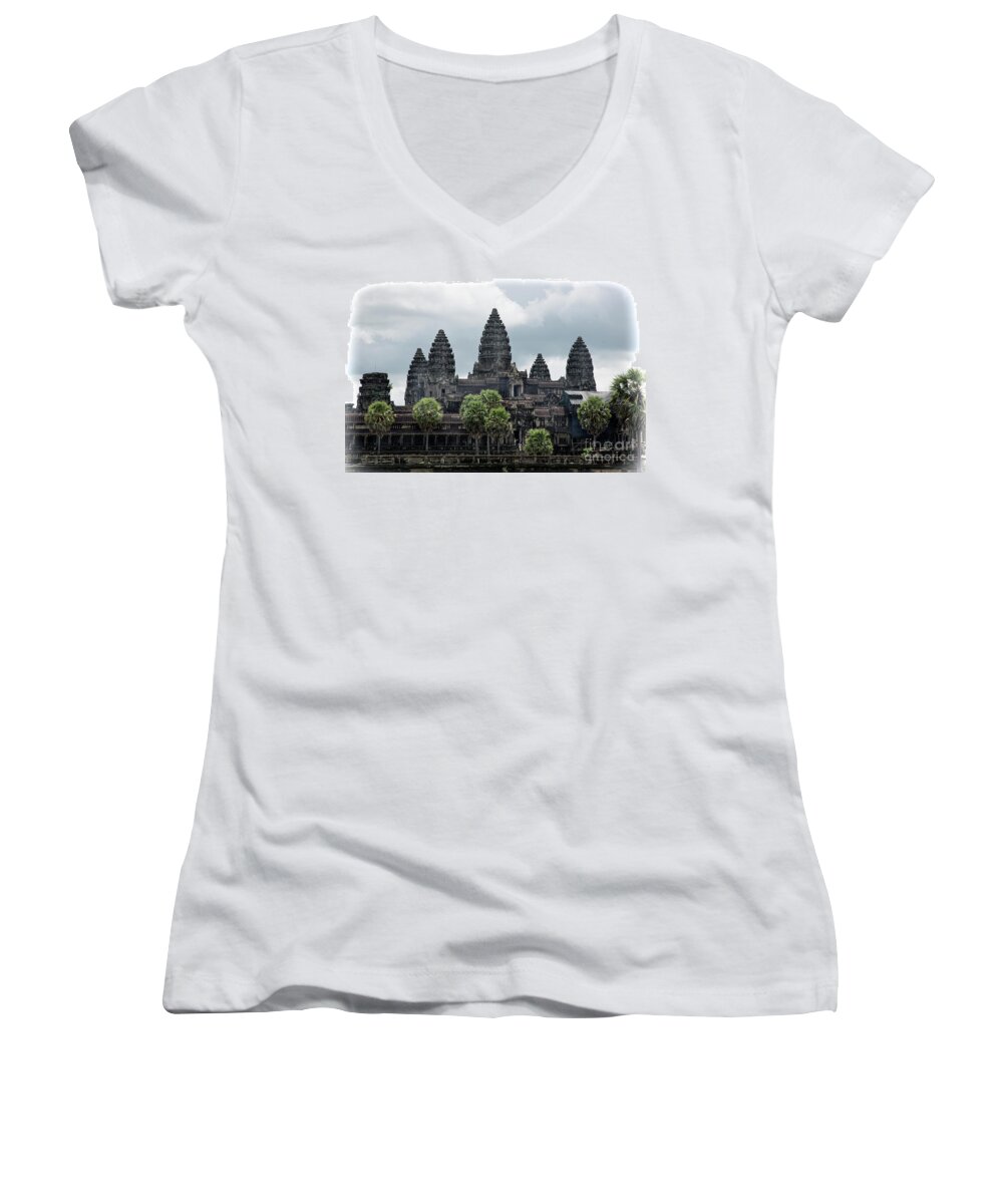 Cambodia Women's V-Neck featuring the photograph Angkor Wat Focus by Chuck Kuhn
