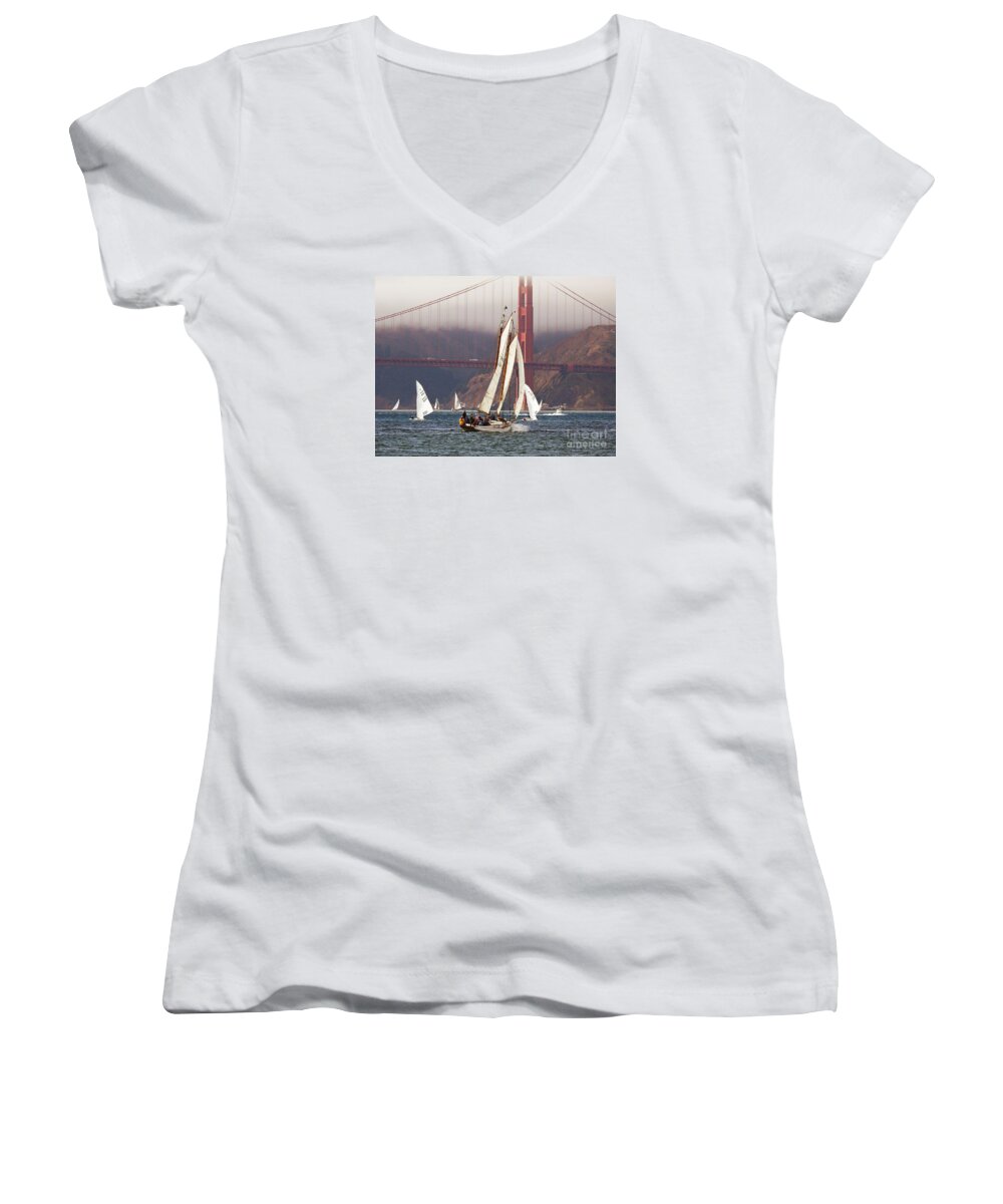 Yankee Schooner-schooners-gaff Rigged-sailboats Women's V-Neck featuring the photograph Another Fine Day by Scott Cameron
