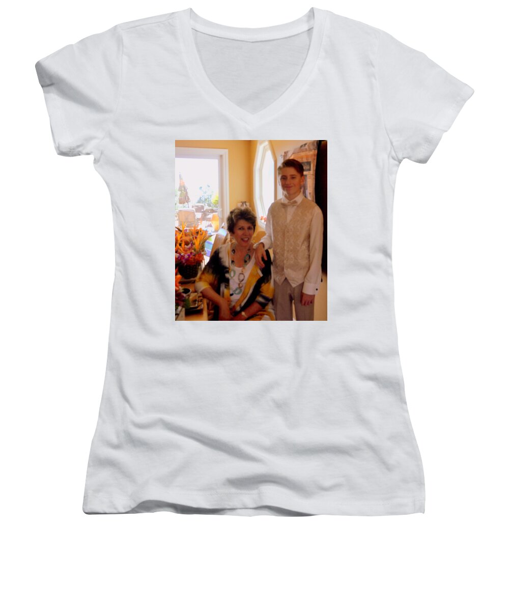 Canvas Women's V-Neck featuring the photograph Antonia and Grandson by Antonia Citrino