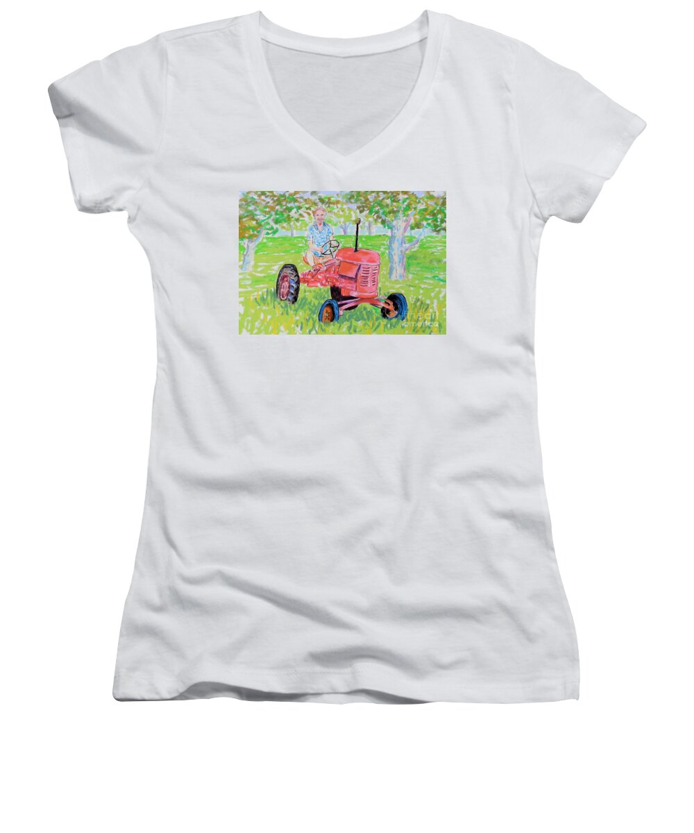 Apple Women's V-Neck featuring the pastel Apple Tree Farmer Sean Smith by Rae Smith