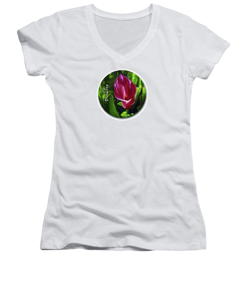 Oil Painting Women's V-Neck featuring the painting The Red Cala Lily by Ian Anderson