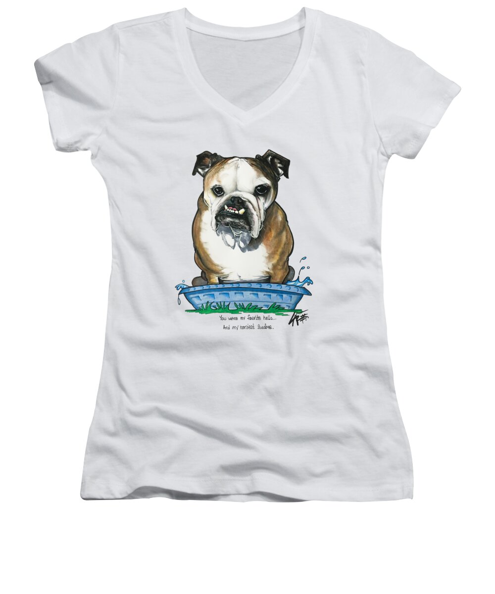 English Bulldog Women's V-Neck featuring the drawing Aucoin 3846 by John LaFree