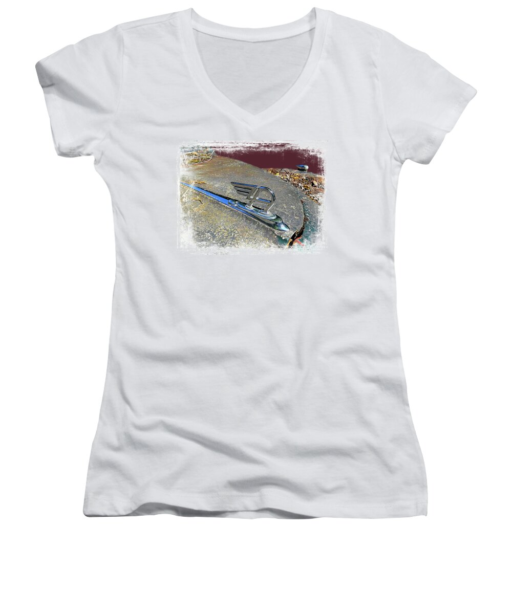 Austin Women's V-Neck featuring the photograph Austin A40 Somerset Flying A by Nick Kloepping