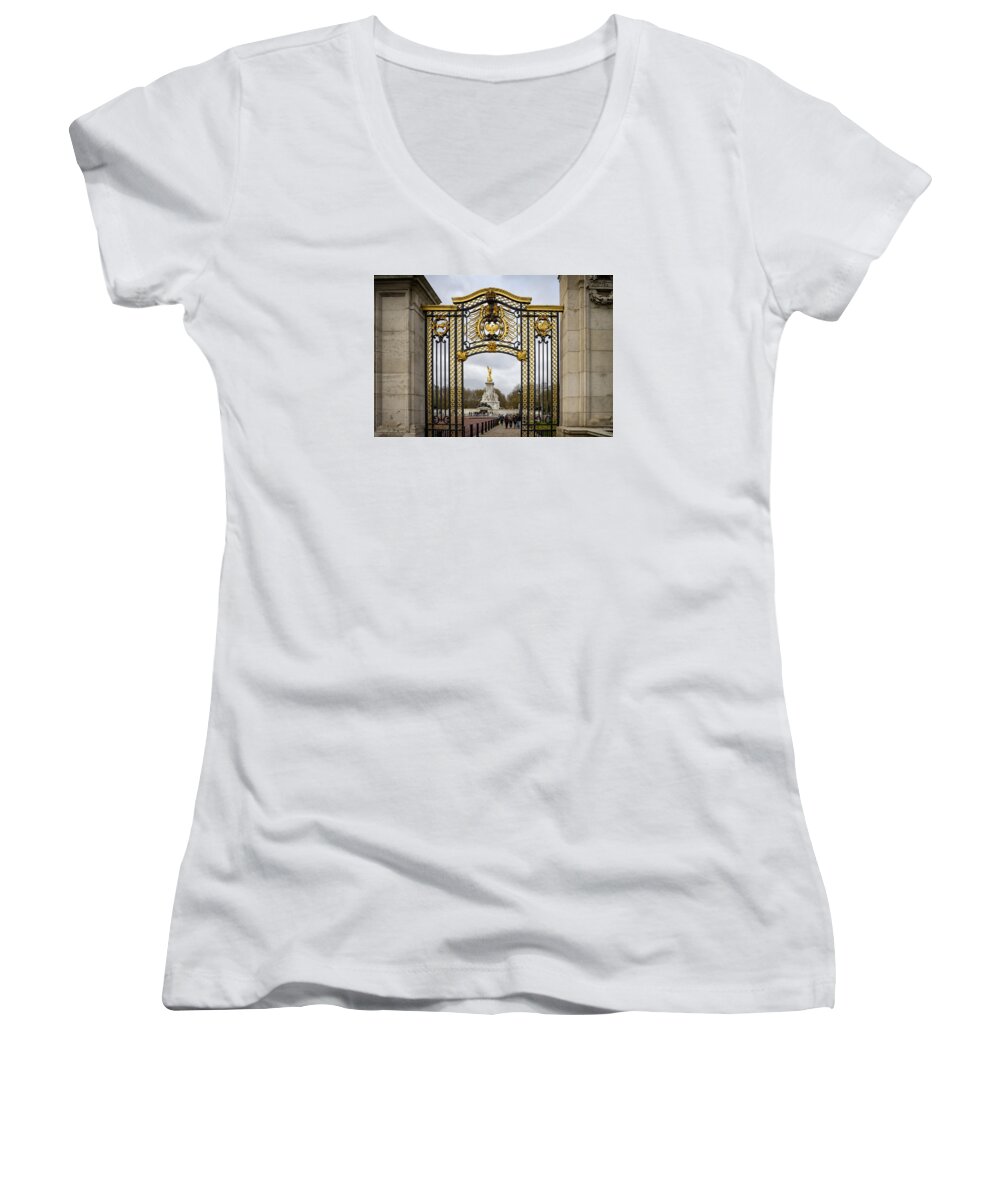 Palace Women's V-Neck featuring the photograph Australia Gate towards Queen Victoria's Statue by Shirley Mitchell