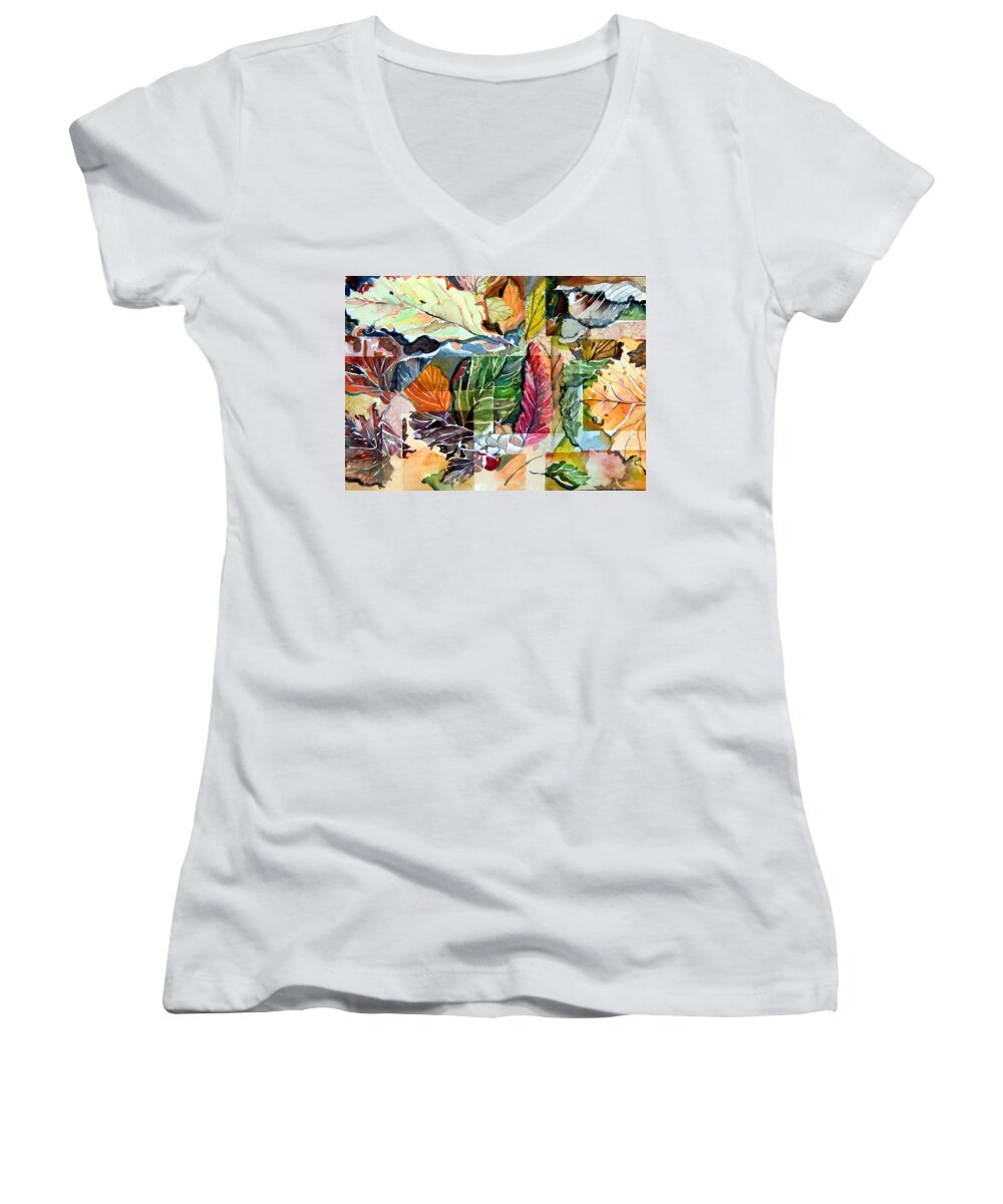 Autumn Women's V-Neck featuring the painting Autumn Falls by Mindy Newman