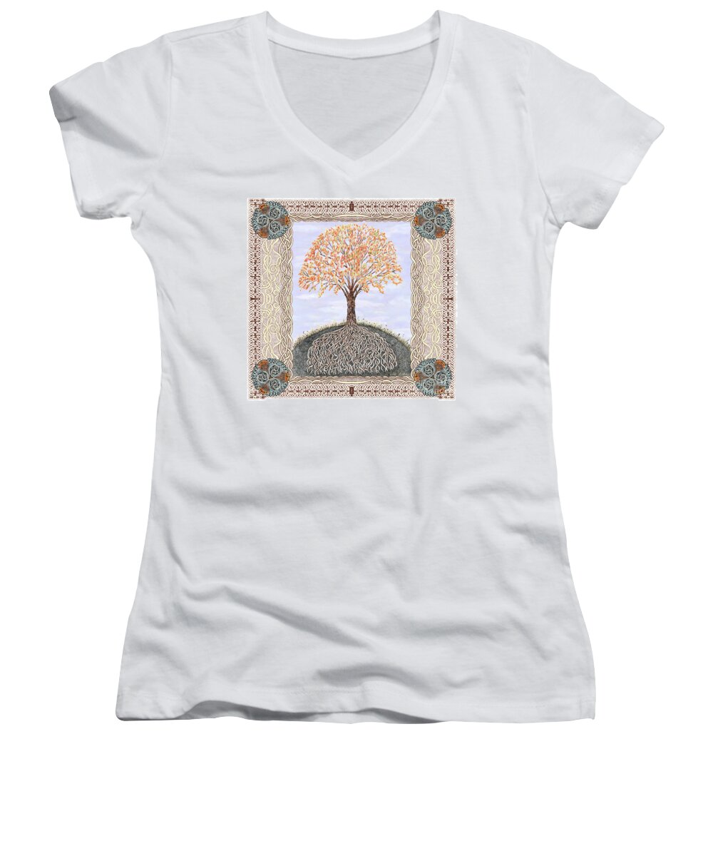Lise Winne Women's V-Neck featuring the drawing Autumn Tree of Life by Lise Winne