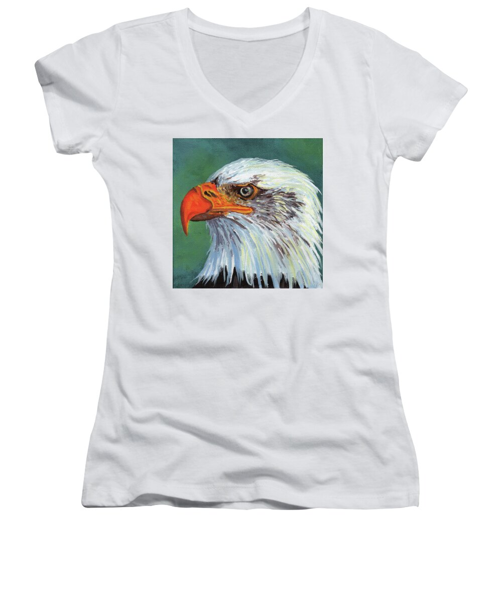 Timithy Women's V-Neck featuring the painting Bald Eagle by Timithy L Gordon