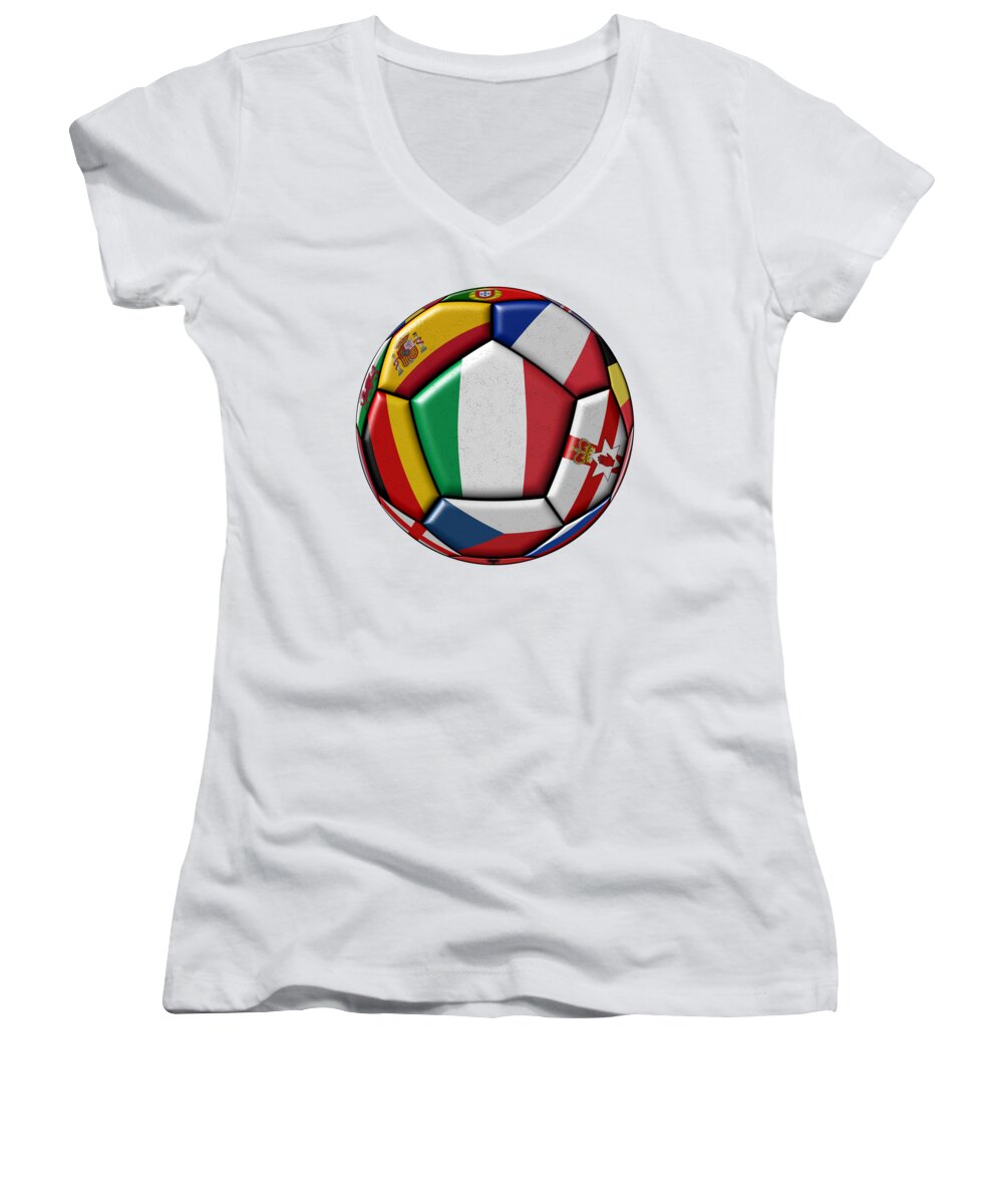 Europe Women's V-Neck featuring the digital art Ball with flag of Italy in the center by Michal Boubin