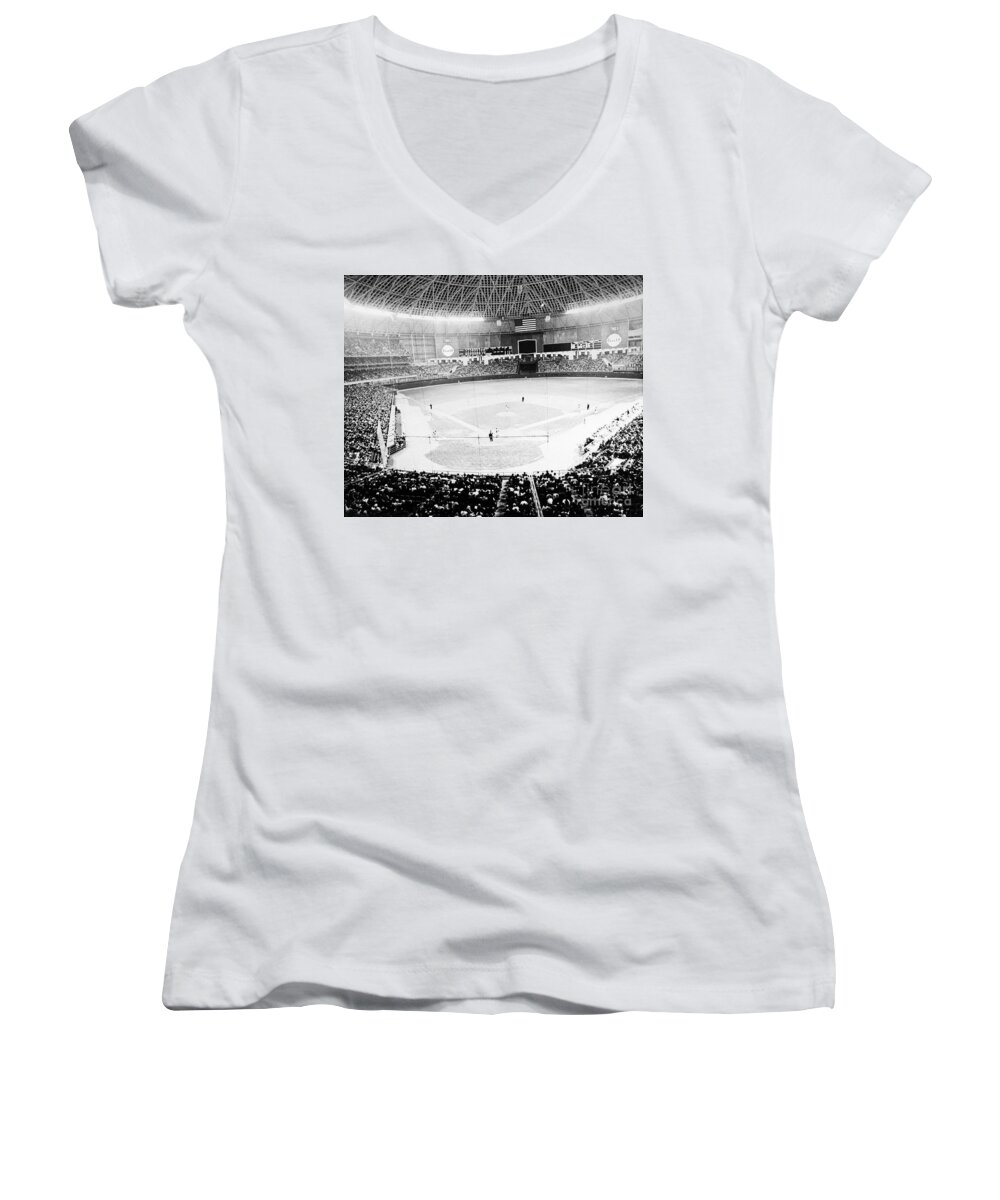 1965 Women's V-Neck featuring the photograph Houston Astrodome, 1965 by Granger