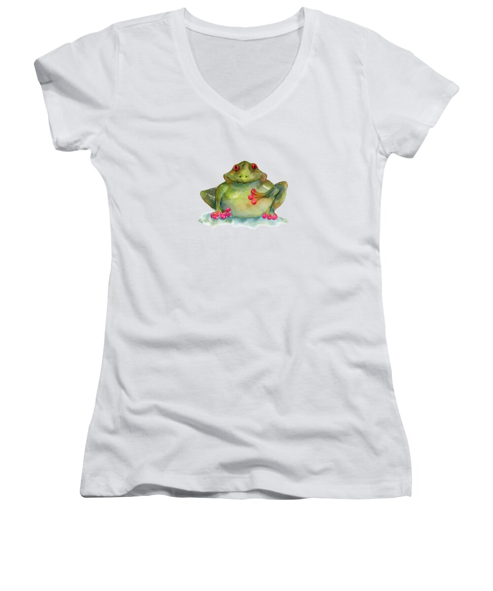 Frog Painting Women's V-Neck featuring the painting Be Still My Heart by Amy Kirkpatrick