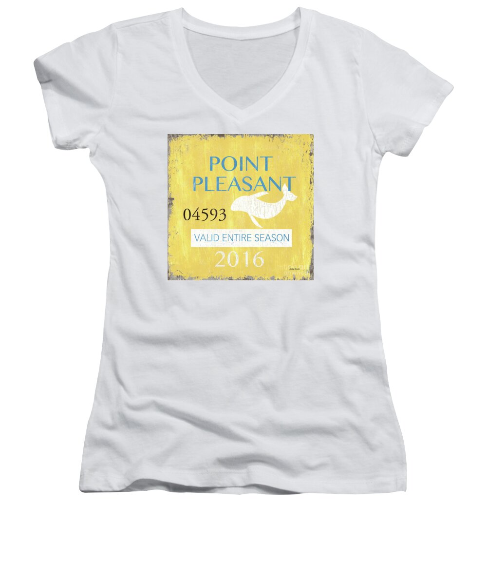 Beach Women's V-Neck featuring the painting Beach Badge Point Pleasant by Debbie DeWitt