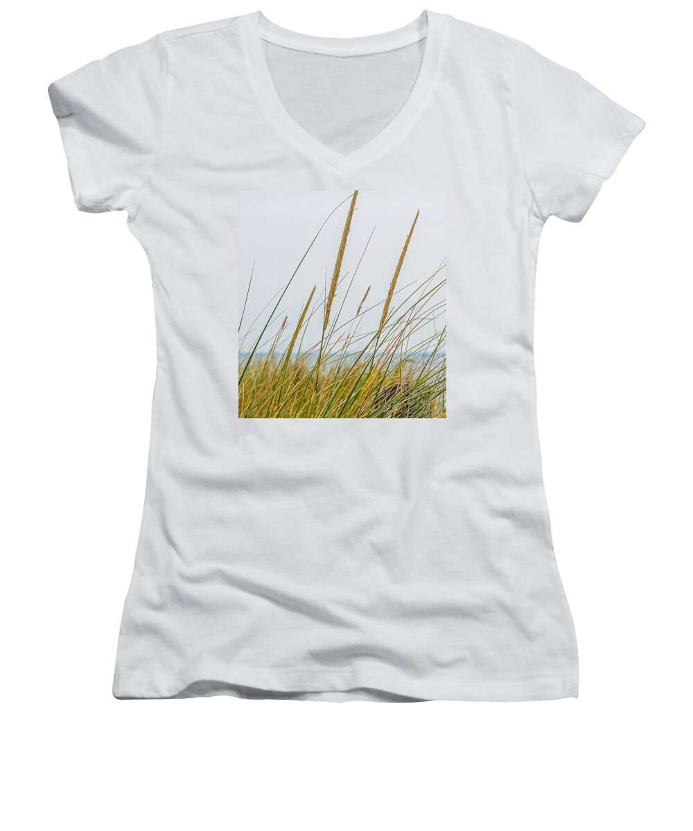  Women's V-Neck featuring the photograph Beach grass by Kendall McKernon