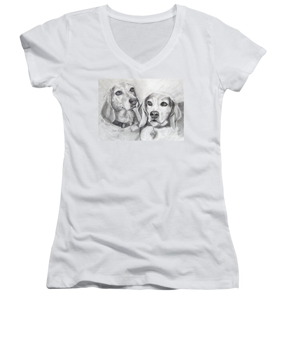 Dogs Women's V-Neck featuring the drawing Beagle Boys by Susan A Becker