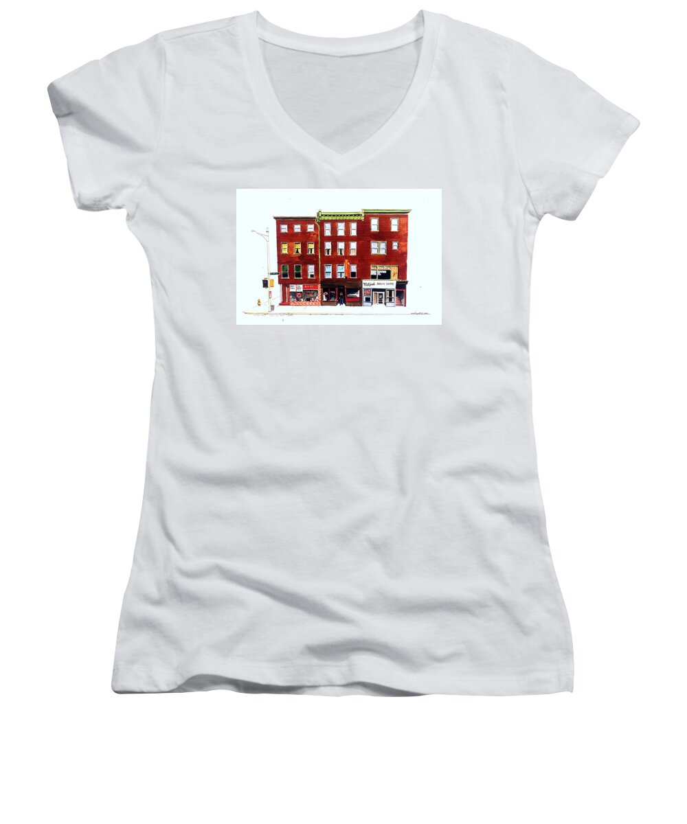 Wilmington De Women's V-Neck featuring the painting Bean Pies by William Renzulli