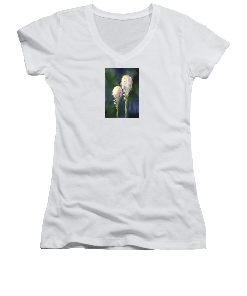 Flower Women's V-Neck featuring the painting Beargrass by Marsha Karle