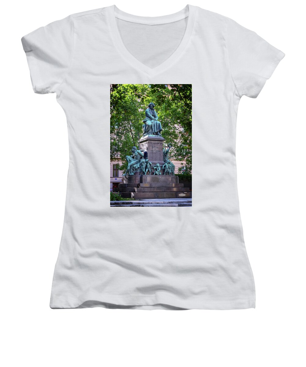 Monument Women's V-Neck featuring the photograph Beethoven monument on the Beethovenplatz square in Vienna, Austr by Elenarts - Elena Duvernay photo