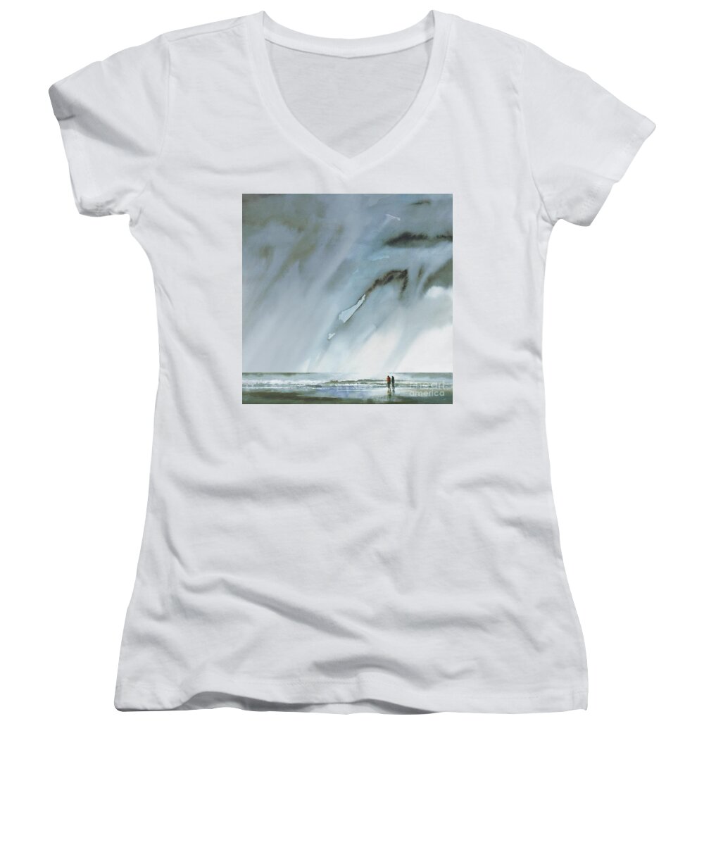 Watercolour Women's V-Neck featuring the painting Beneath Turbulent Skies by Paul Davenport