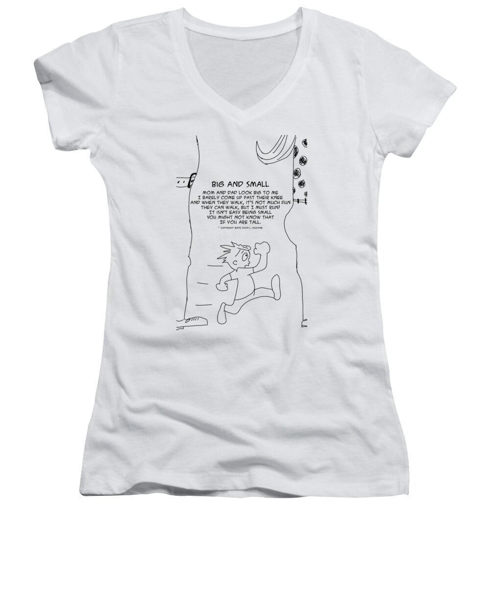 Mom Women's V-Neck featuring the drawing Big and Small by John Haldane