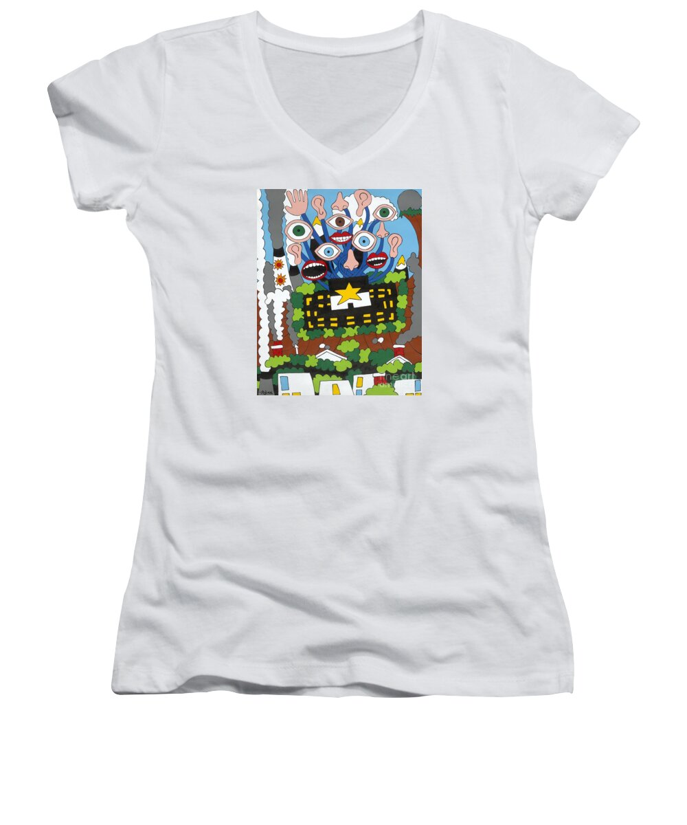 Eyes Women's V-Neck featuring the painting Big Brother by Rojax Art