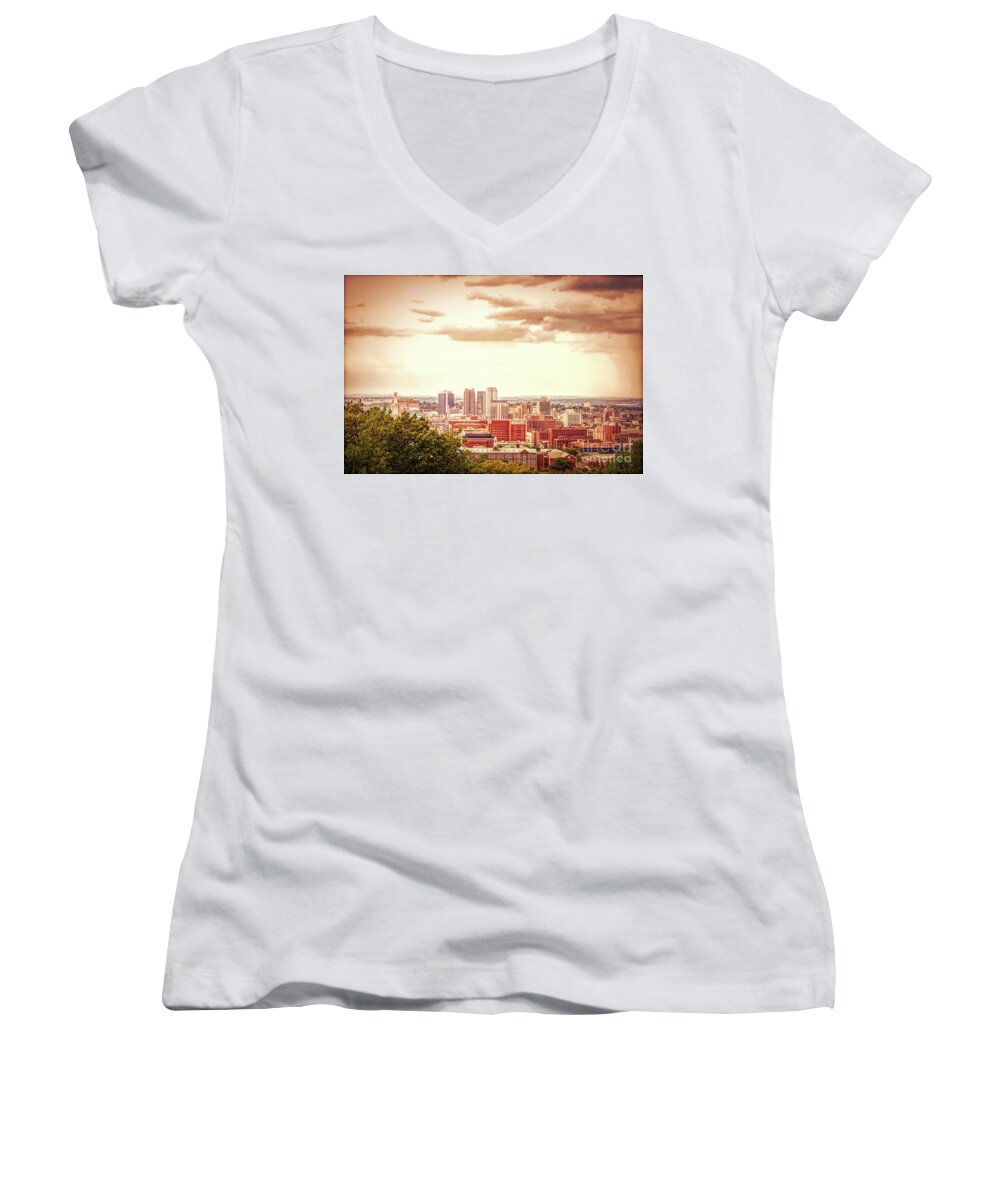  Birmingham Women's V-Neck featuring the photograph Birmingham, Alabama in HDR - Color by Tracy Brock