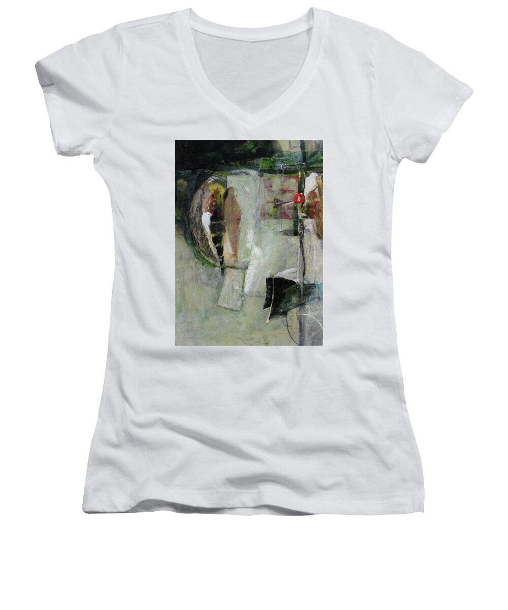 Birds Women's V-Neck featuring the painting Blanco Birds by Carole Johnson