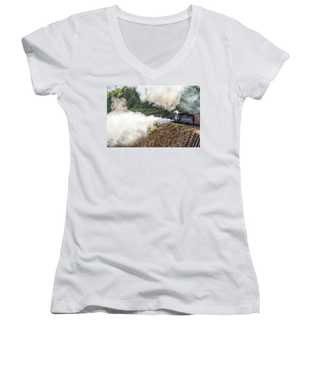 Animas River Women's V-Neck featuring the photograph Blowing Off Steam by Victor Culpepper