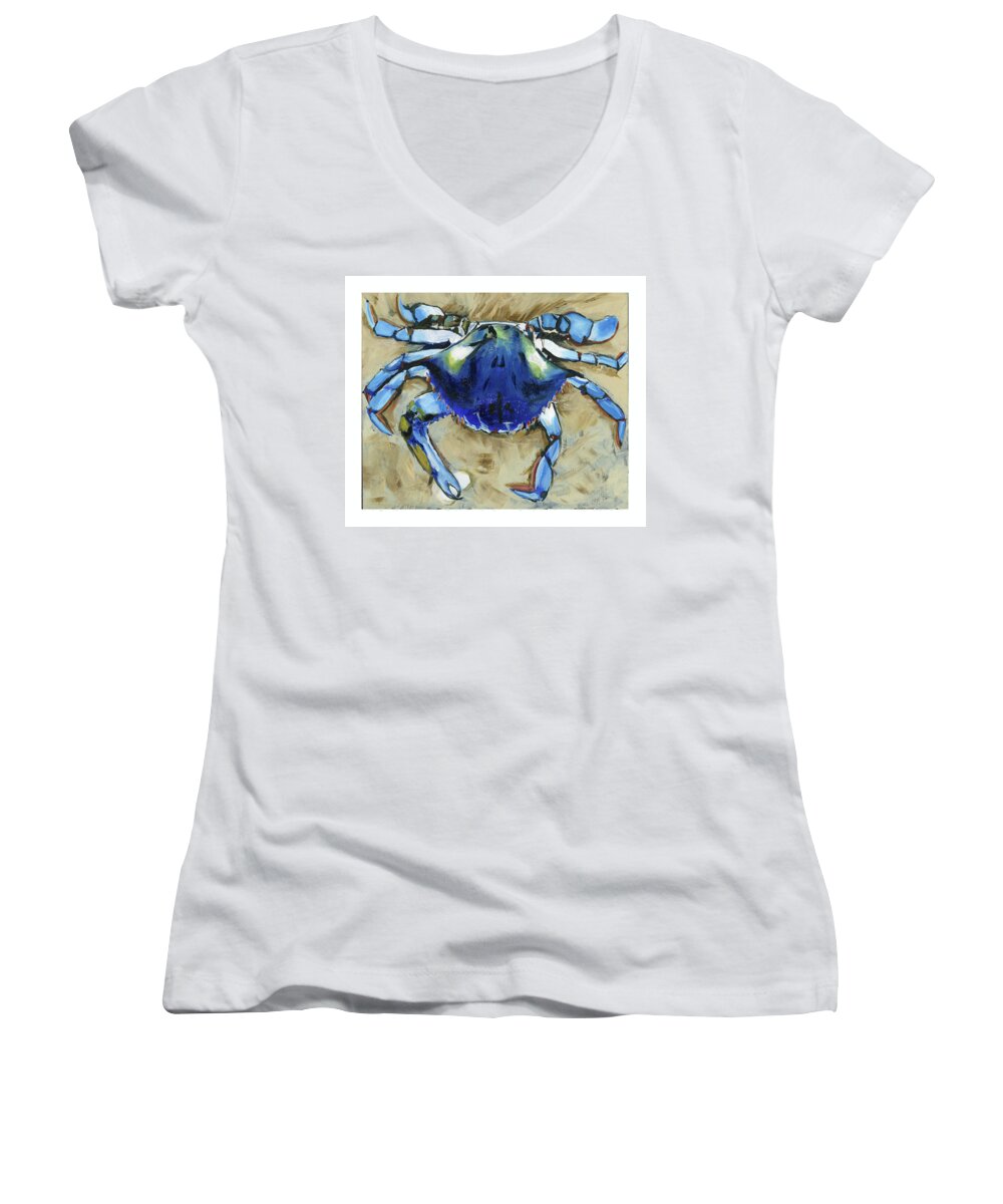 Crab Women's V-Neck featuring the painting Blue crab by Debbie Brown