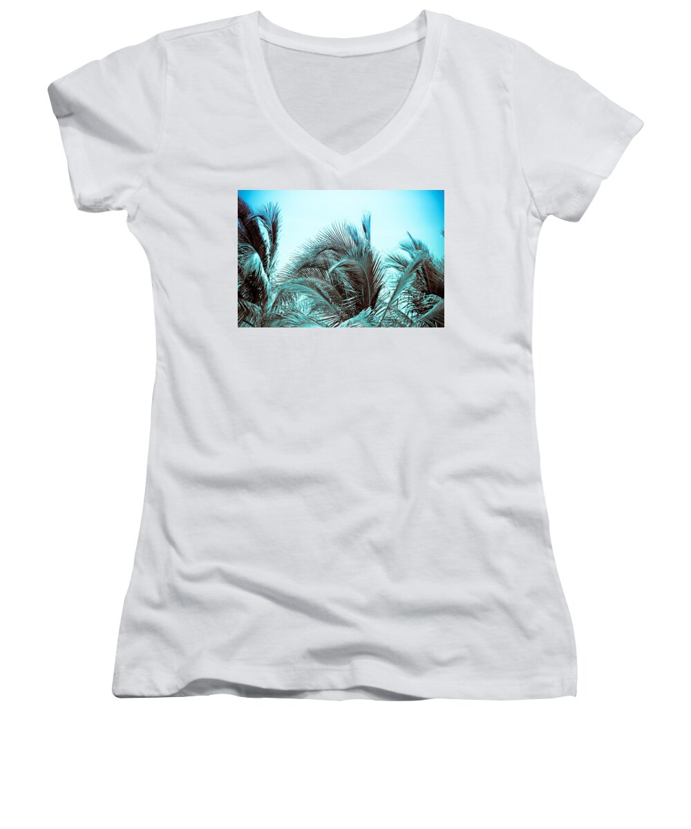 Palm Trees Women's V-Neck featuring the photograph Blue Hawaii by Colleen Kammerer