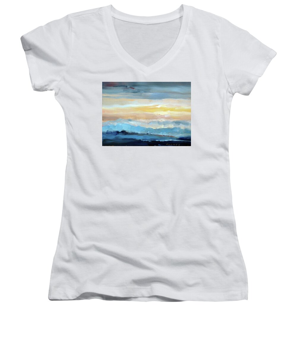 Sunset Women's V-Neck featuring the painting Blue Ridge Mountain Sunset 1.0 by Catherine Twomey