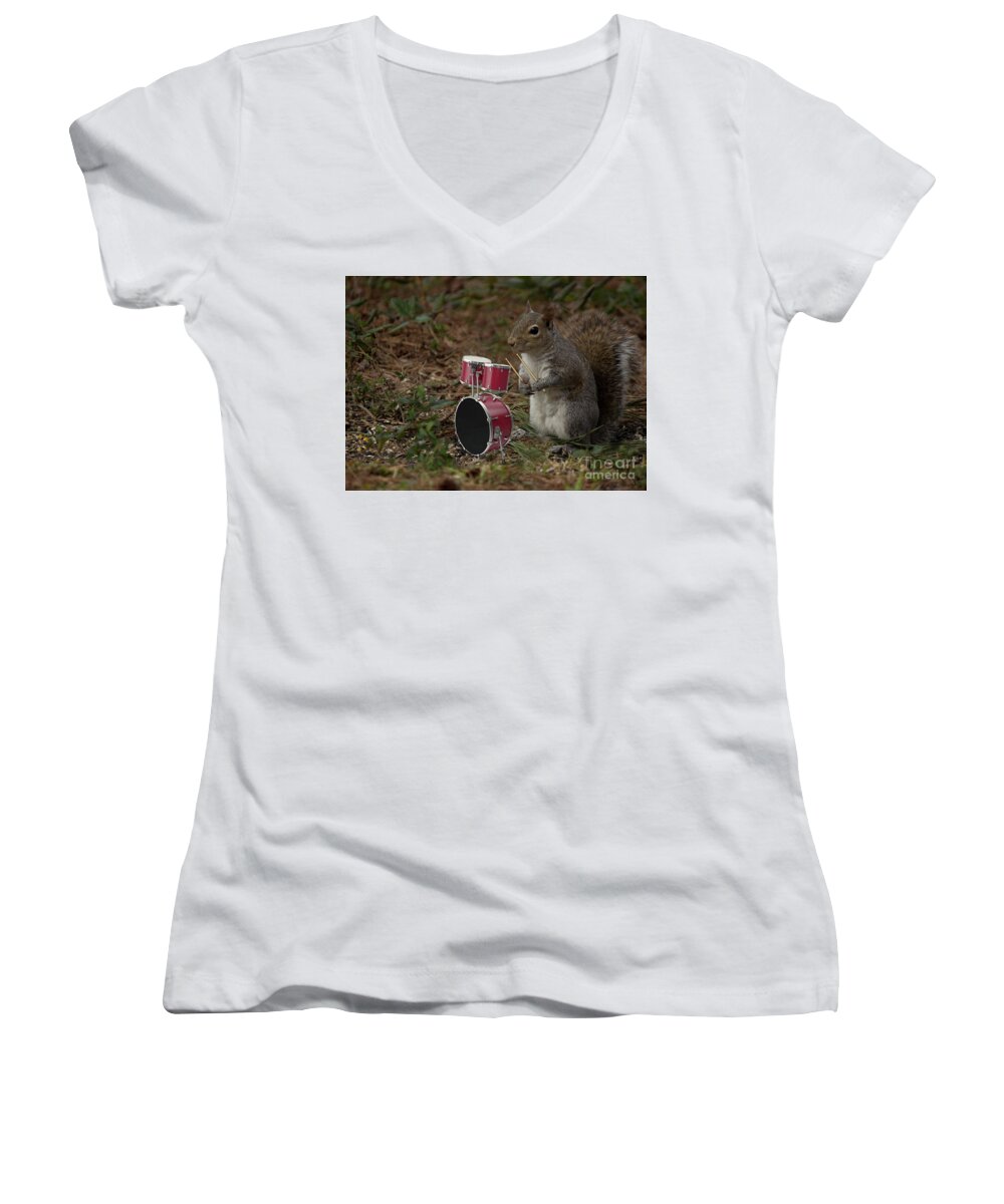 Drum Women's V-Neck featuring the photograph Bob the Drummer by Sandra Clark