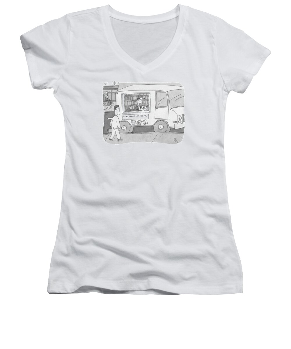 Ice Cream Women's V-Neck featuring the drawing Books About Ice Cream by Peter C Vey