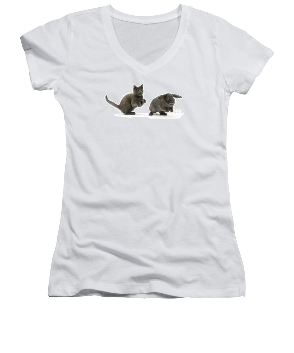 Russian Women's V-Neck featuring the photograph Bouncing with Bunny by Warren Photographic