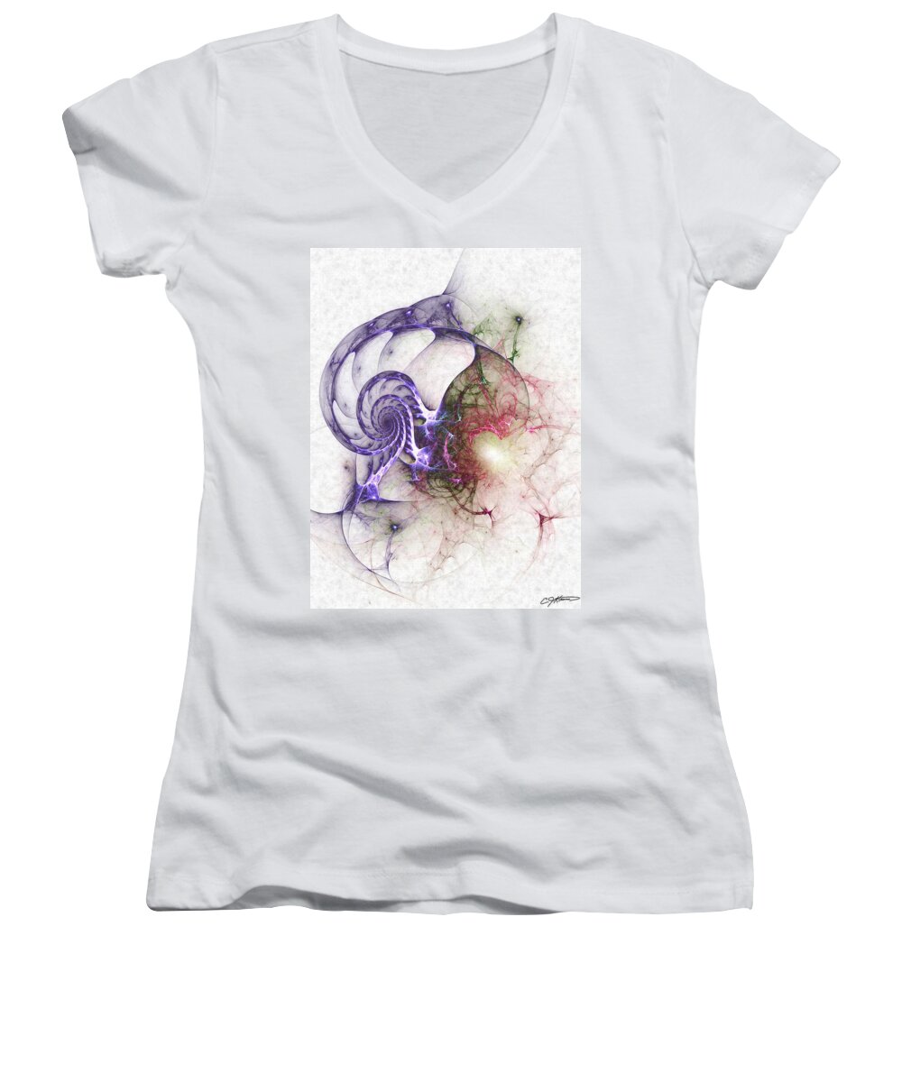 Abstract Women's V-Neck featuring the digital art Brain Damage by Casey Kotas