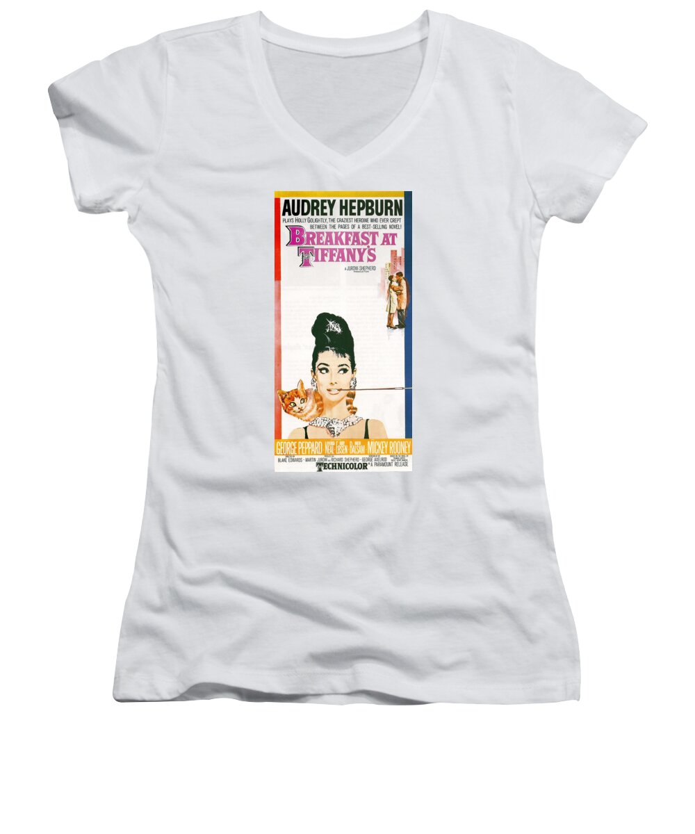 Audrey Hepburn Women's V-Neck featuring the photograph Breakfast At Tiffany's by Georgia Clare