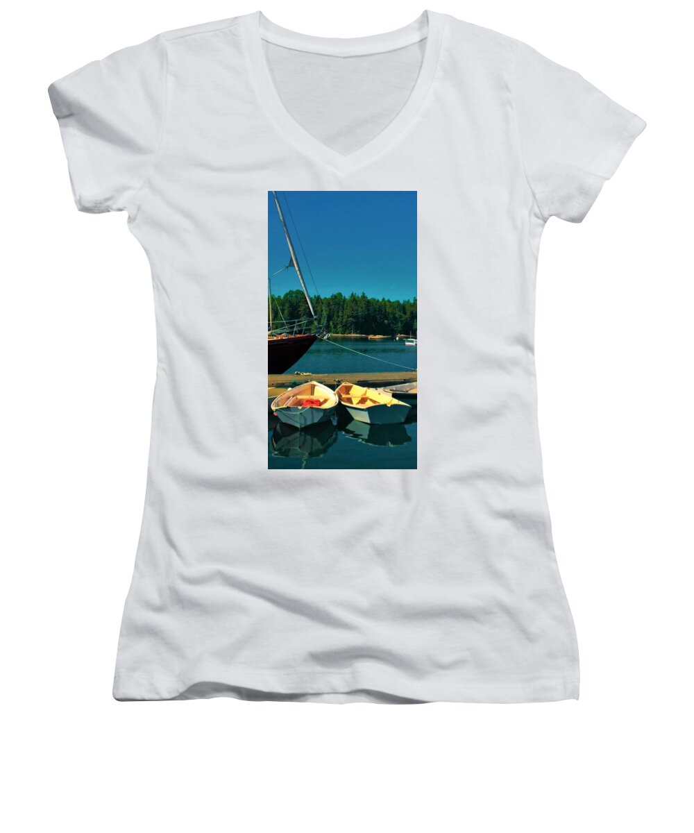 Brooklyn Harbor Maine Women's V-Neck featuring the photograph Brooklyn by Lisa Dunn