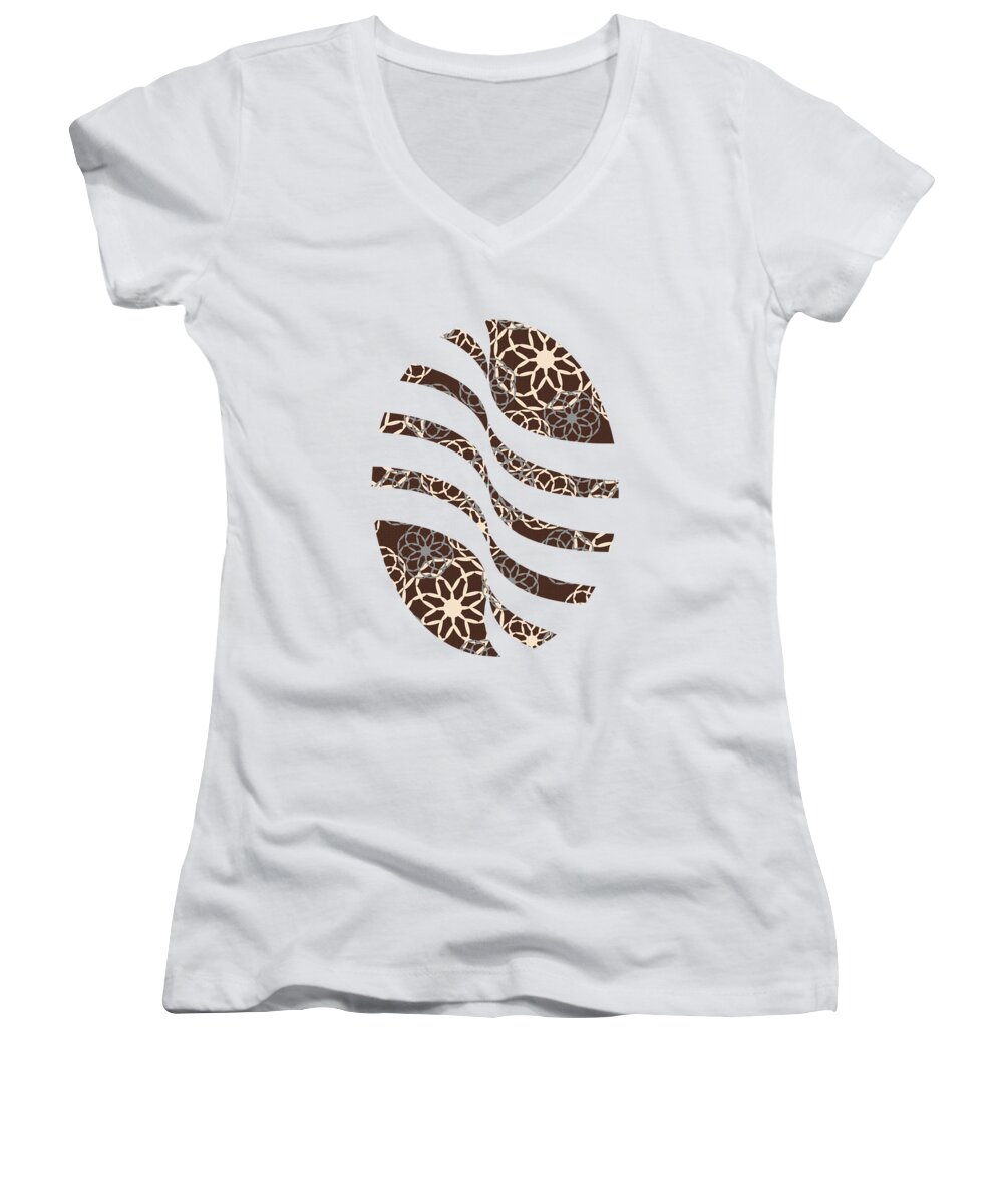 Floral Pattern Women's V-Neck featuring the mixed media Brown and Silver Floral Pattern Art by Christina Rollo