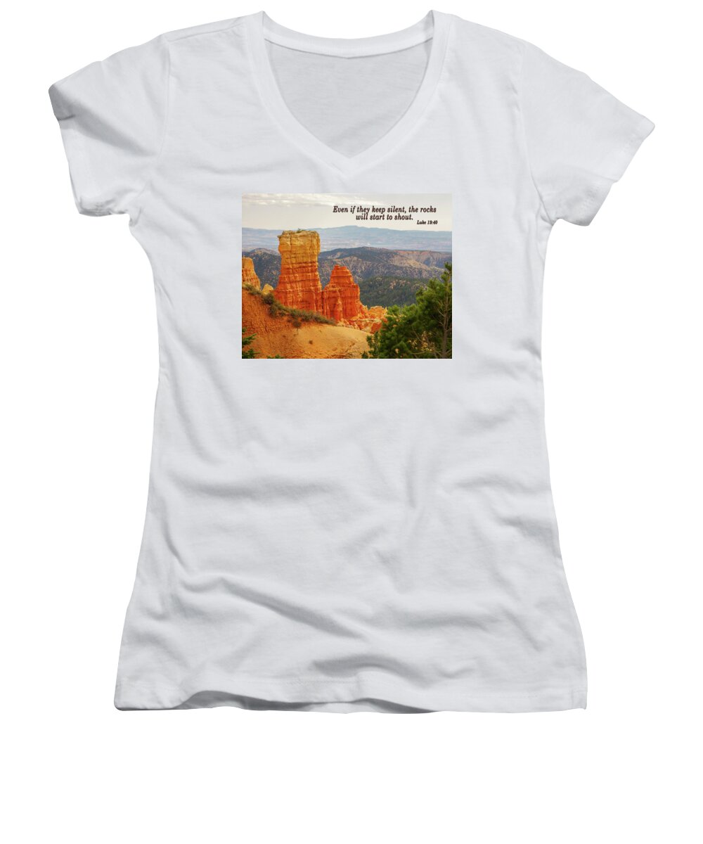 Bible Quote Women's V-Neck featuring the photograph Bryce Canyon by Jim Mathis