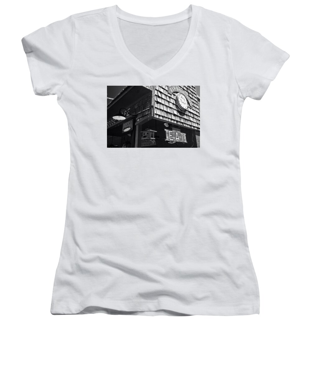 Cafe Women's V-Neck featuring the photograph Bar B Que Caboose Cafe by George Taylor