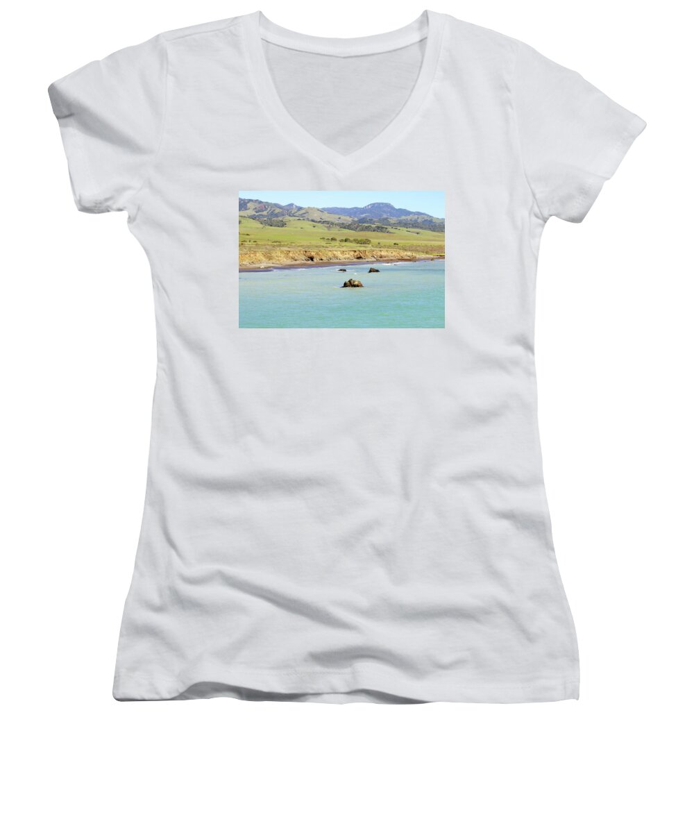Beaches Women's V-Neck featuring the photograph California's Central Coast by Art Block Collections