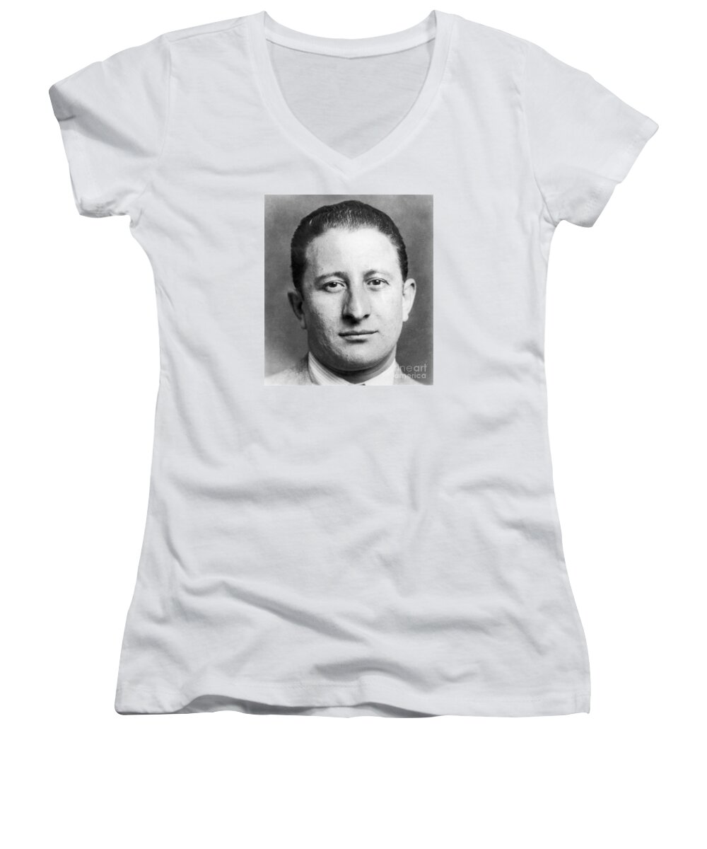 Carlo Gambino Women's V-Neck featuring the photograph Carlo Gambino by Vintage Collectables