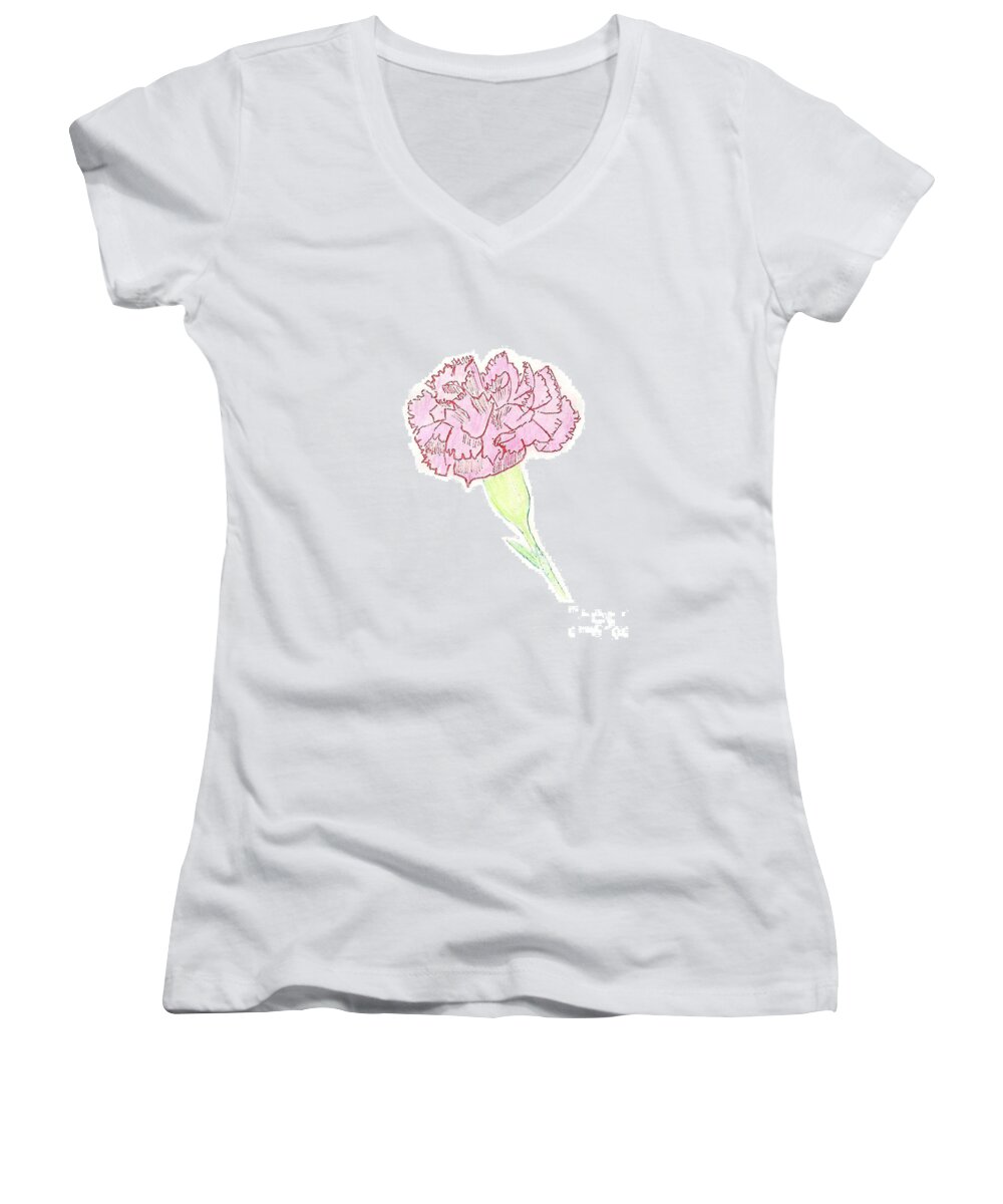 Carnation Women's V-Neck featuring the painting Carnation by Donna L Munro