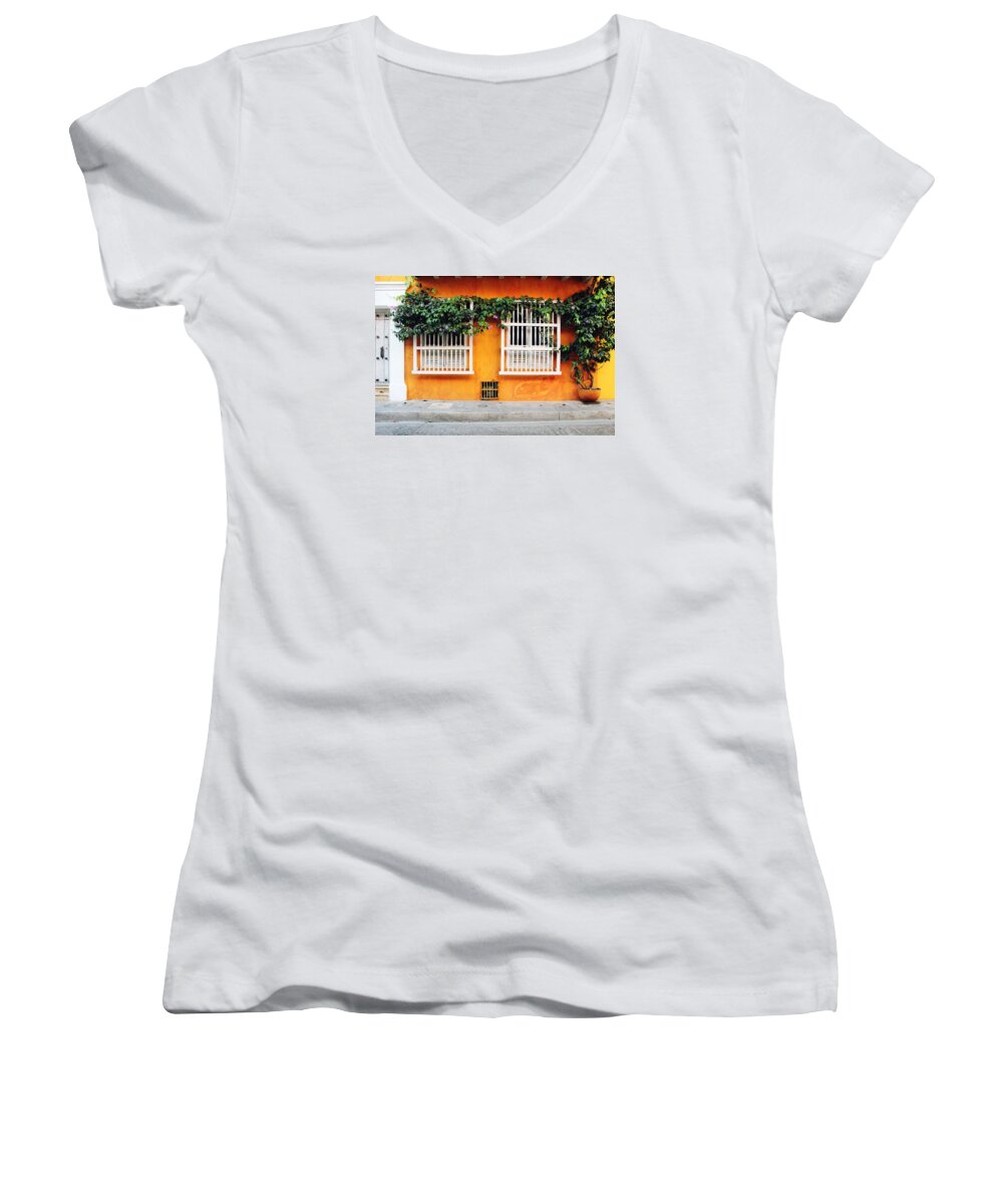 Sea Women's V-Neck featuring the photograph Cartagena street by Infinite Pixels