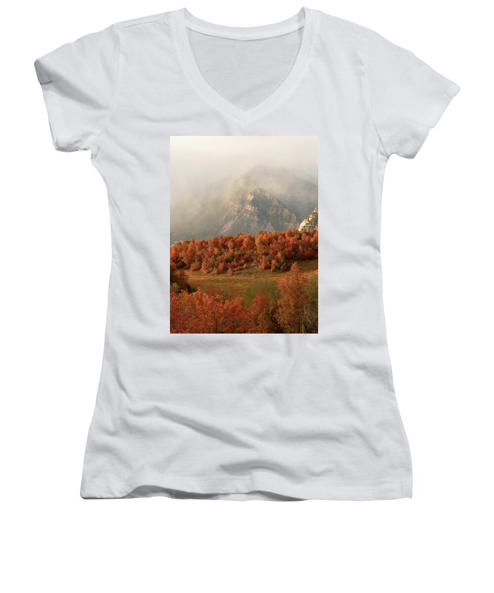 Cascade Meadow Women's V-Neck featuring the photograph Cascading Fall by Emily Dickey