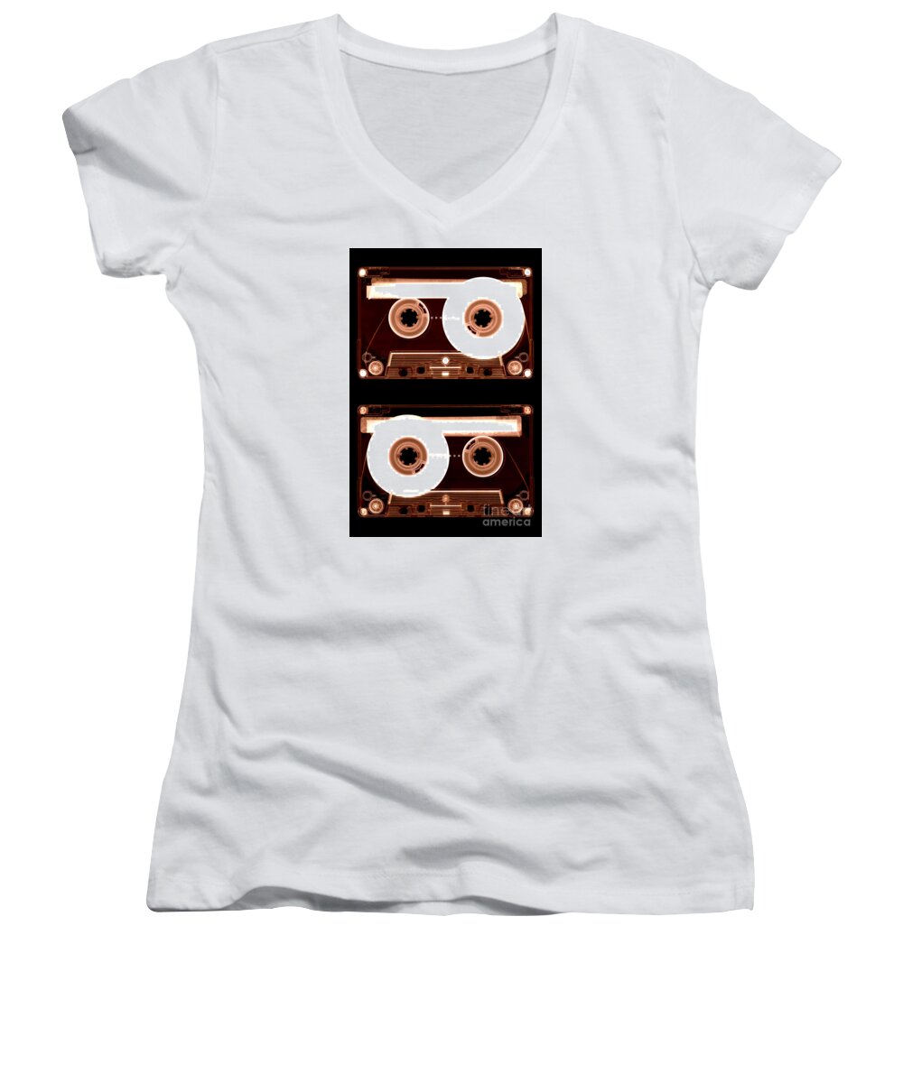 Tape Women's V-Neck featuring the photograph Cassette Tapes by Clayton Bastiani