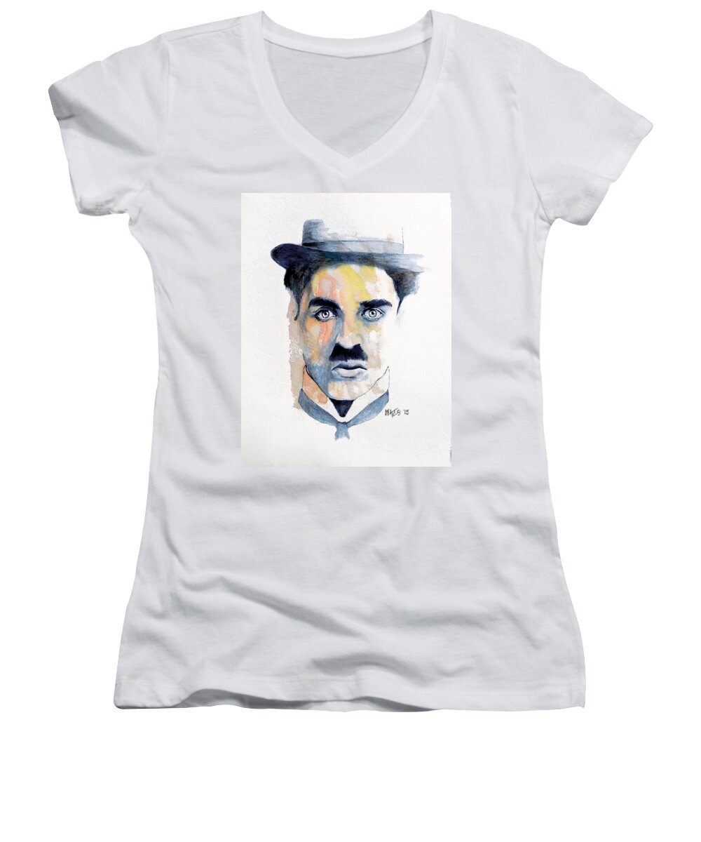 Celebrity Women's V-Neck featuring the painting Chaplin by William Walts