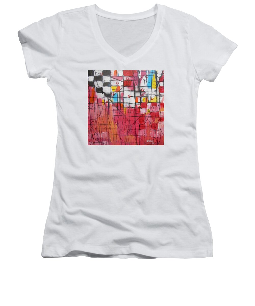Checkers Women's V-Neck featuring the painting Checkmate by GH FiLben