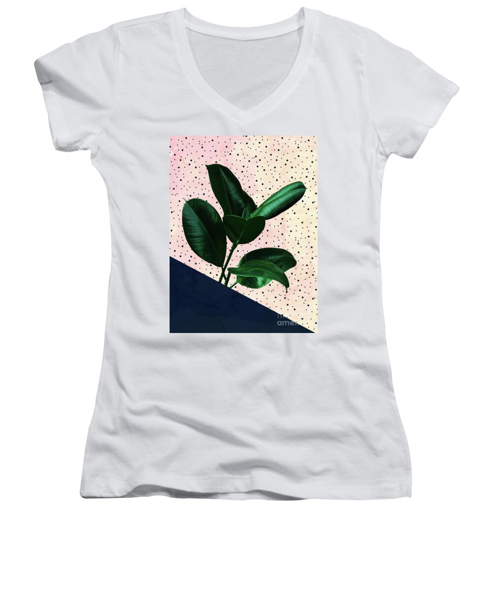 Chic Women's V-Neck featuring the mixed media Chic Jungle by Emanuela Carratoni