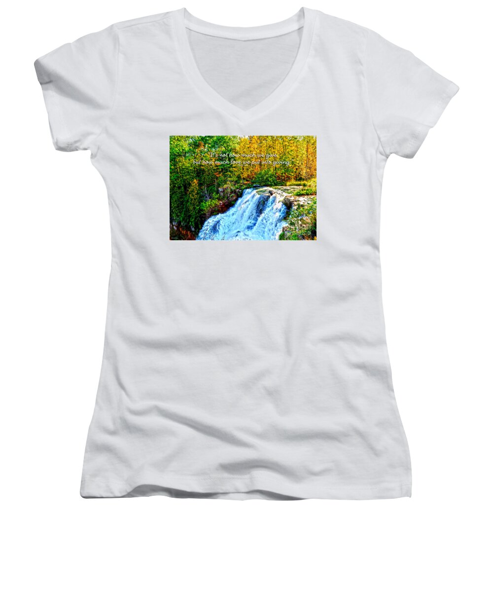 Diane Berry Women's V-Neck featuring the photograph Chittenango Falls, NY Mother Teresa by Diane E Berry